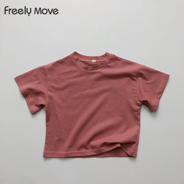 

Freely Move Summer Kids T-shirt Fashion Solid Color Girls Tees Short Sleeve Cotton Boys Tops Korean Casual Children Clothes
