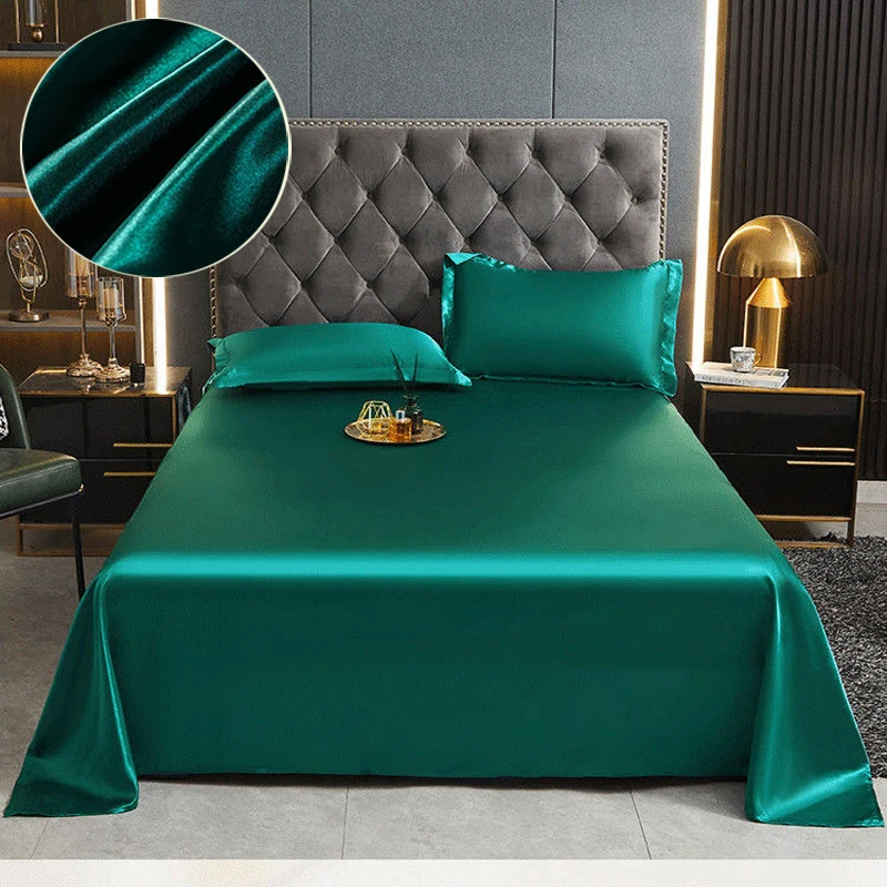 

Yaapeet Luxury Ice silk flat bed sheet adult kid summer bedspread solid super soft cozy adult child double bed bedding king size