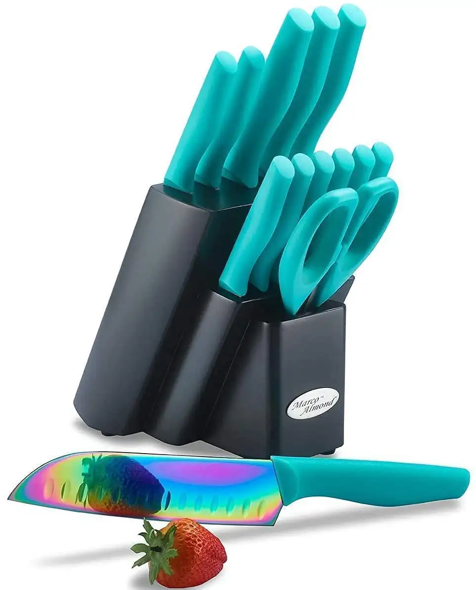 

KYA27 14-Piece Kitchen Knife Block Set Rainbow Cutlery Knife Set Dishwasher Safe