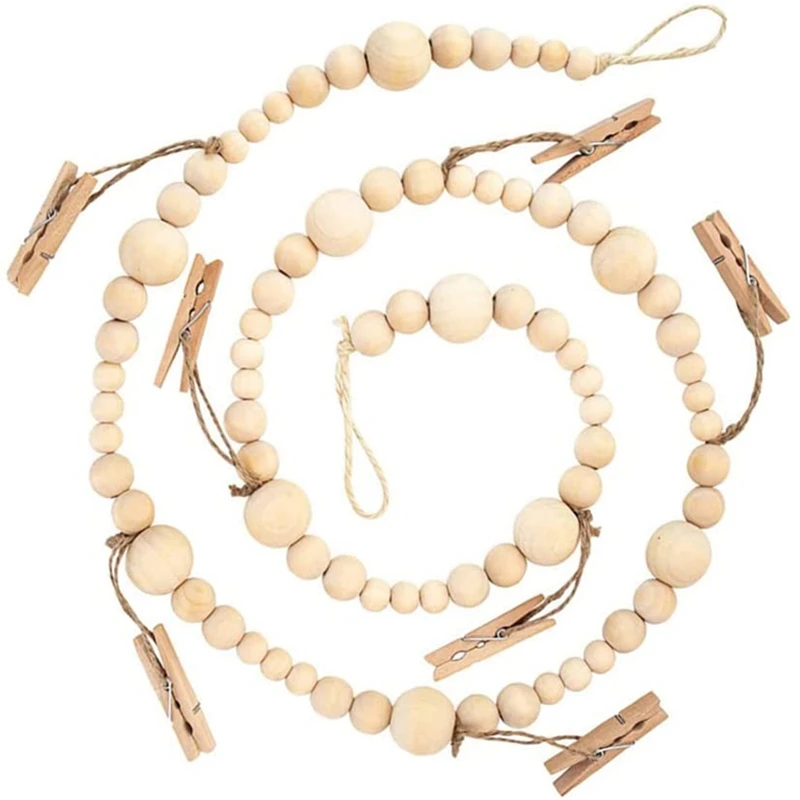 

Wooden Bead Garland With Clothespin Photo Card Holder Clothespin Hanging Photo Display Stand For Children's Room