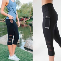 2022 anchor sexy seven points running sports leggings side pocket phone three sections soft mesh high waist yoga pants