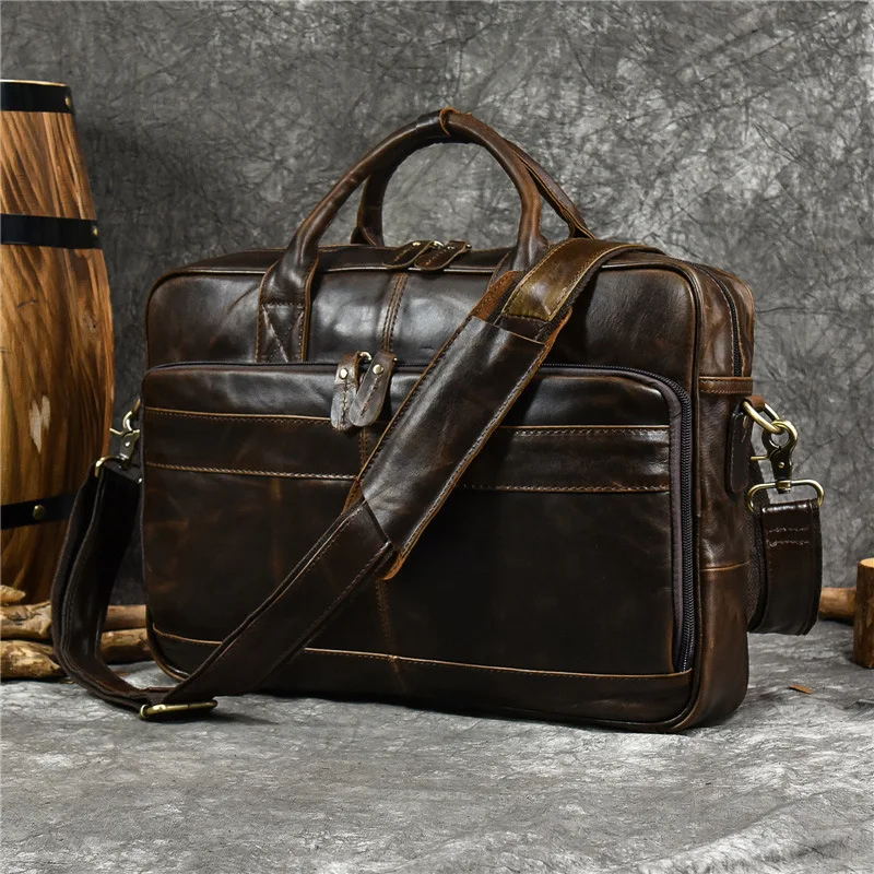 

Male Briefcase Bag Computer Shoulder Real Fashion Cowhide Men Laptop Leather Bag Genuine Handbag Business For Large Travel