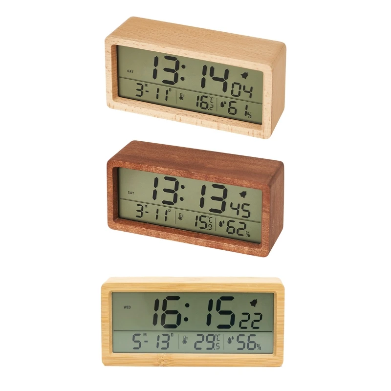 

69HF Smart Sensor Night Light Digital Alarm Clock Wooden Frame Wooden Room Decor