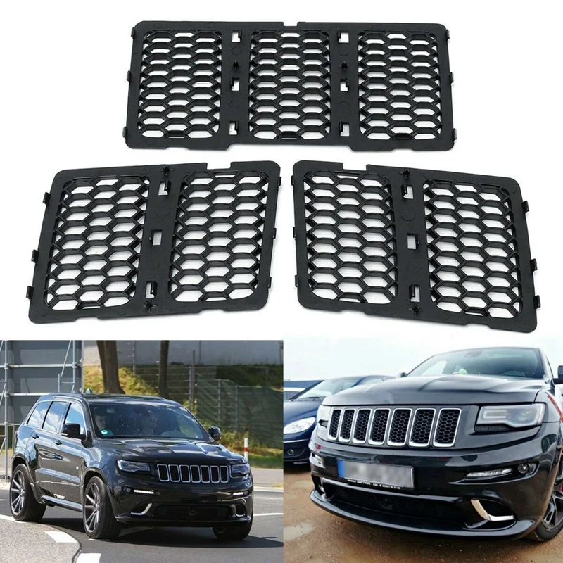 

6X Car Black Front Grille Inserts Trim Mesh Kit For Jeep Grand Cherokee 2014-2016