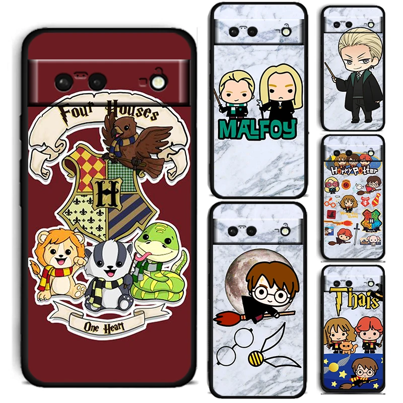 

Cartoon Art H-harry Wand For Google Pixel 7 6 6A 5 4 5A 4A XL Pro 5G Silicone Shockproof Soft TPU Black Phone Case Cover