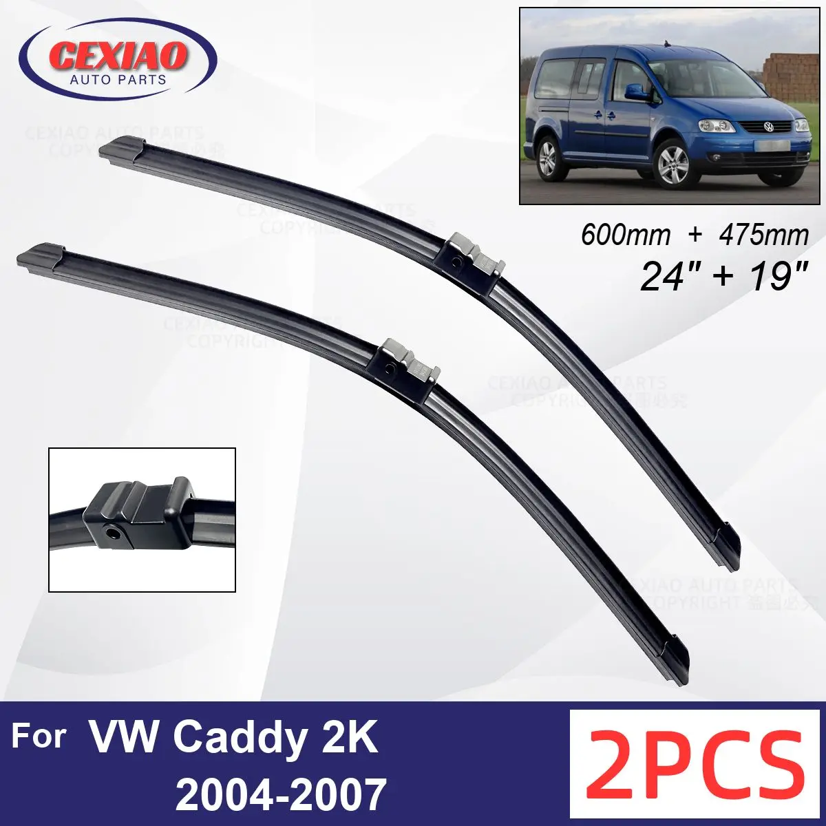 

Car Wiper For VW Caddy 2K 2004-2007 Front Wiper Blades Soft Rubber Windscreen Wipers Auto Windshield 24" 19" 600mm 475mm