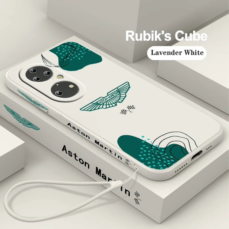 

Luxury Aston Martin Car Logo Phone Case For Huawei P50 P40 P30 P20 Pro Lite Nova Y9S Y9 Y70 Y90 Y61 5T 5G Liquid Left Rope