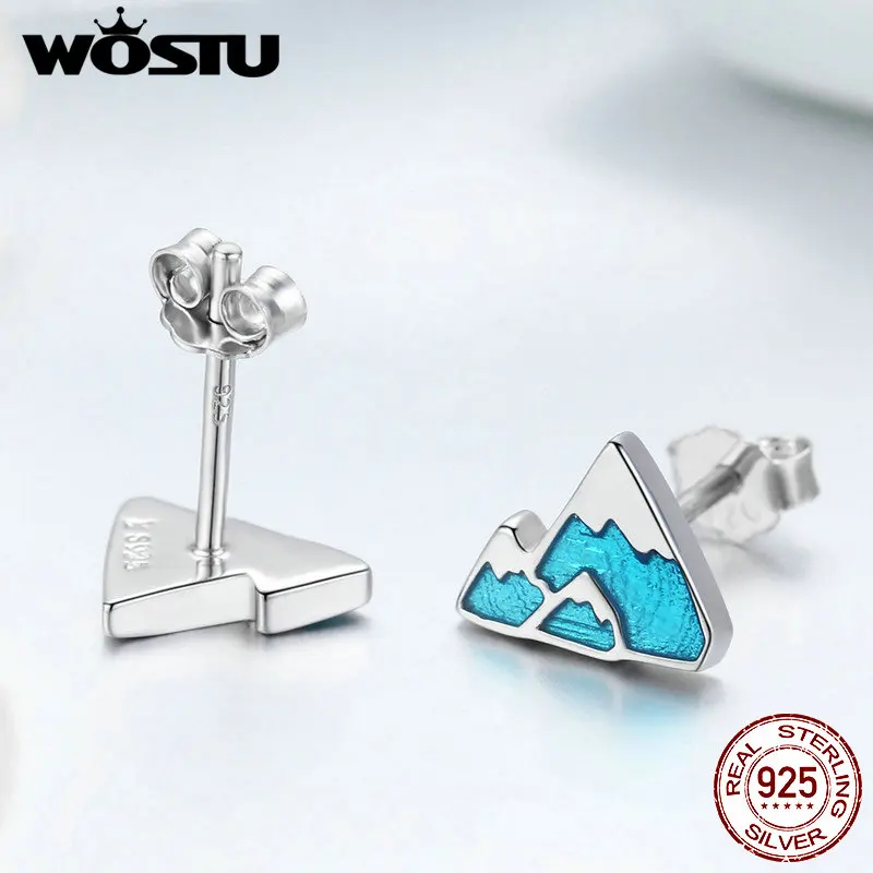 Женские серьги-гвоздики WOSTU из чистого серебра 925 пробы с голубым айсбергом s925