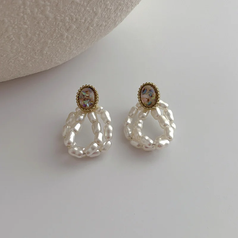 

Minar Exquisite Double Layers Imitation Pearl Dangle Earrings for Women Multicolor Shell Oval Pendant Earring Every Day Jewelry