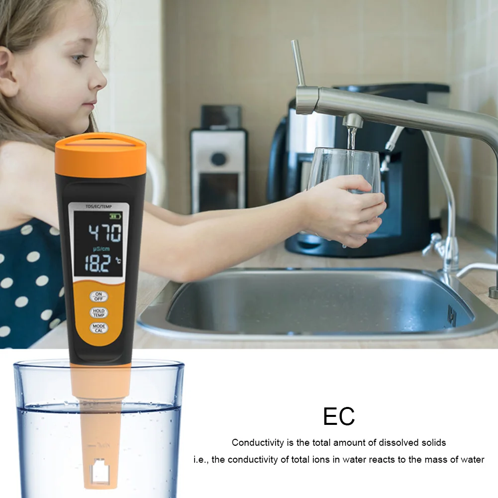 Ручка для питьевой воды 3-в-1 высокоточный измеритель температуры TDS и EC 0-9999ppm