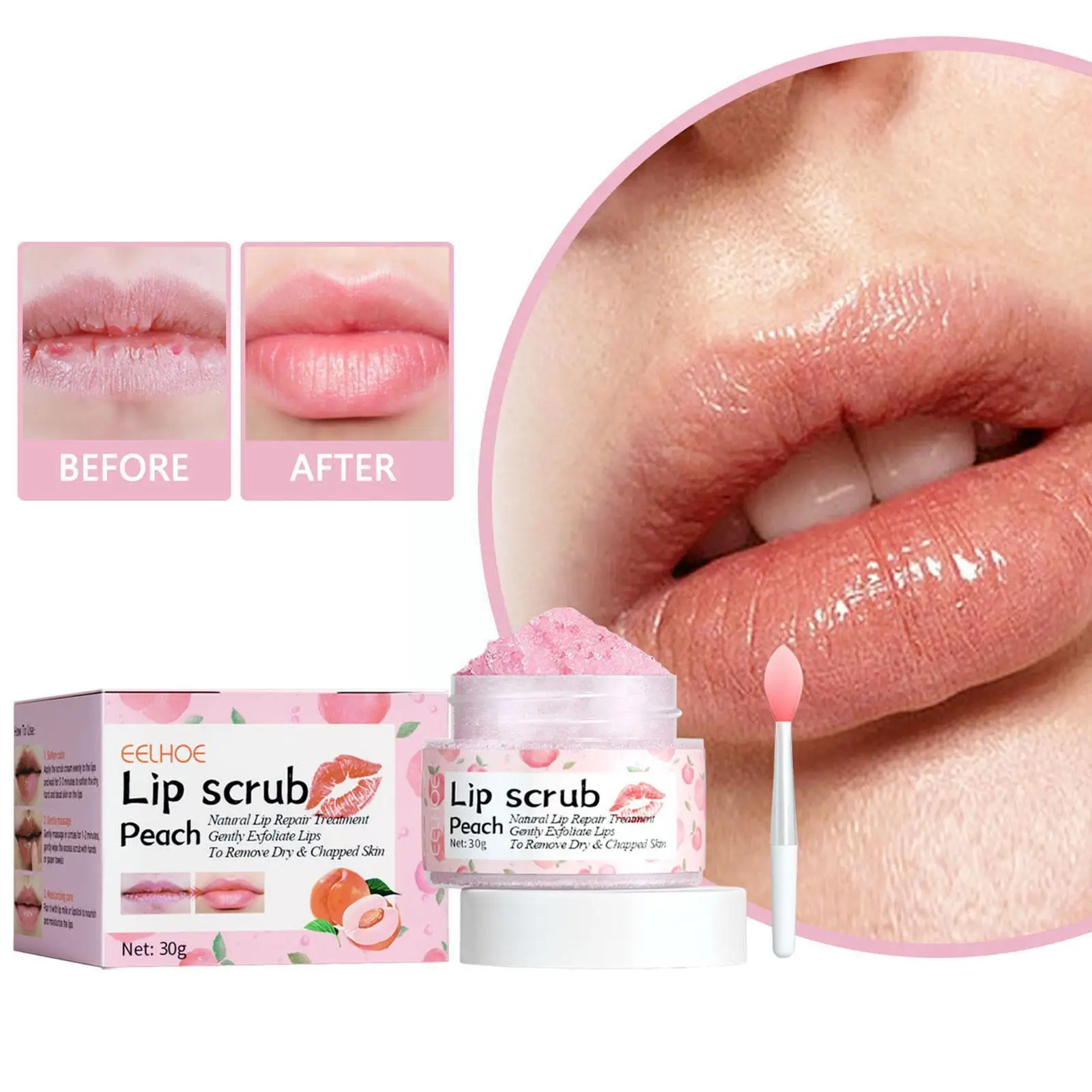 

30g Peach Lip Scrub Exfoliating Moisturizing Lightening Lip Care Makeup Dead Skin Remove Fade Fine Lines Scrub For Dark Lip Z0M9
