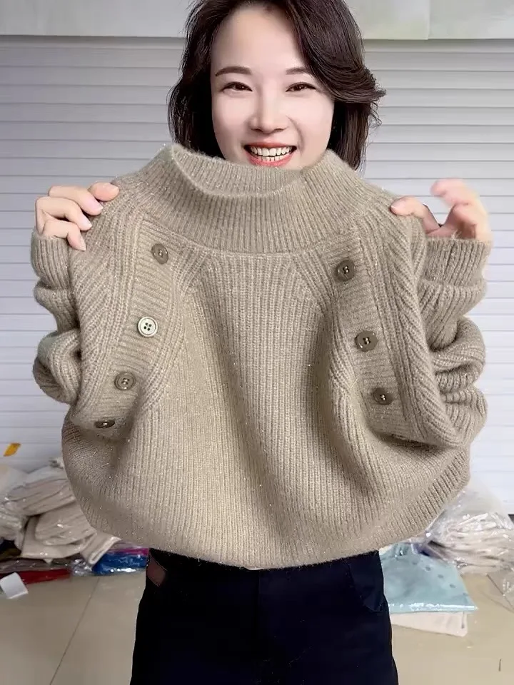 European Goods Thickened Sweater Women Autumn and Winter 2024 New Fleece-lined Inner wear Warm Bottoming Shirt round Neck Knit