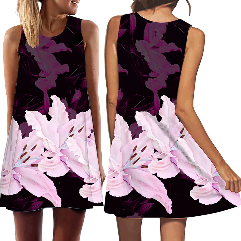 

Fashion Summer Colorful Floral 3D Printing Women's Dresses Women's Long Skirts European and American Style Cool Dresses