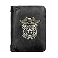 fashion security officer police badge printing genuine leather men wallet classic pocket slim card holder male short purses