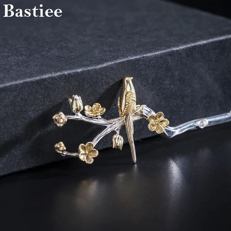 

Bastiee S925 Silver Magpie Plum Blossom Hairpin Jewelry Hanfu Hair Accessory Ethnic Good Moral Joyería Para El Cabello