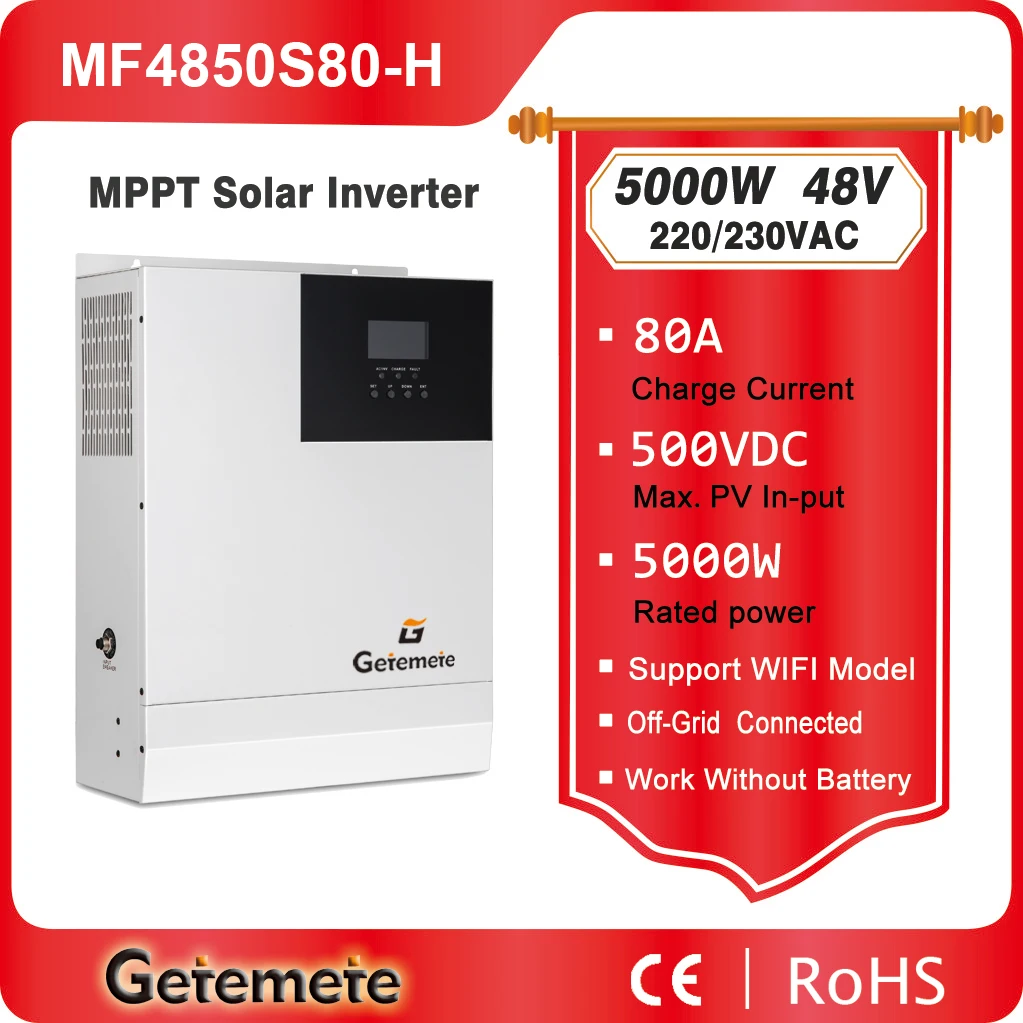 

GTMT 5KW 48V 220V Hybrid Solar Inverter Pure Sine Wave MPPT 80A Solar Charge Controller 50Hz/60Hz Off Grid Inverter With Wifi