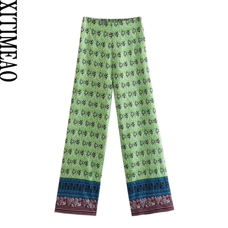 

Xitimeao Women Fashion Contrast Wide Leg Pants Vintage High Waist Elastic Back Waist Fly Female Ankle Trousers Mujer