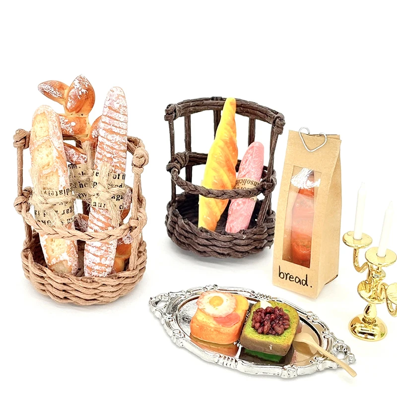 

1:12 Dollhouse Miniature Bread Basket Vegetable Food Storage Basket Woven Frame Model Kitchen Decor Toy Doll House Accessories