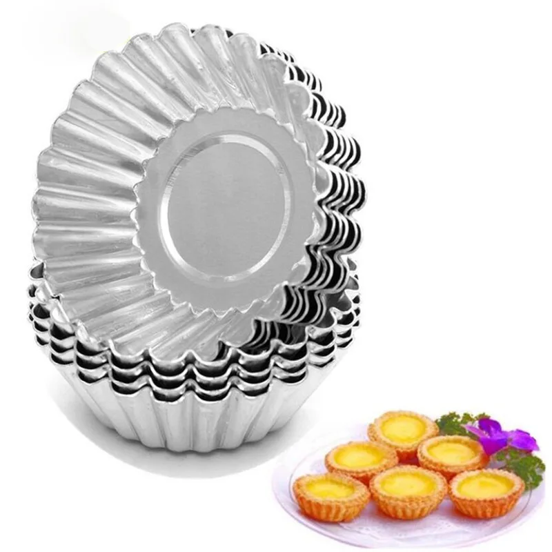 

10 pcs Reusable Silver Stainless Steel Cupcake Egg Tart Mold Cookie Pudding Mould Nonstick Cake Egg Baking Mold Pastry Tools