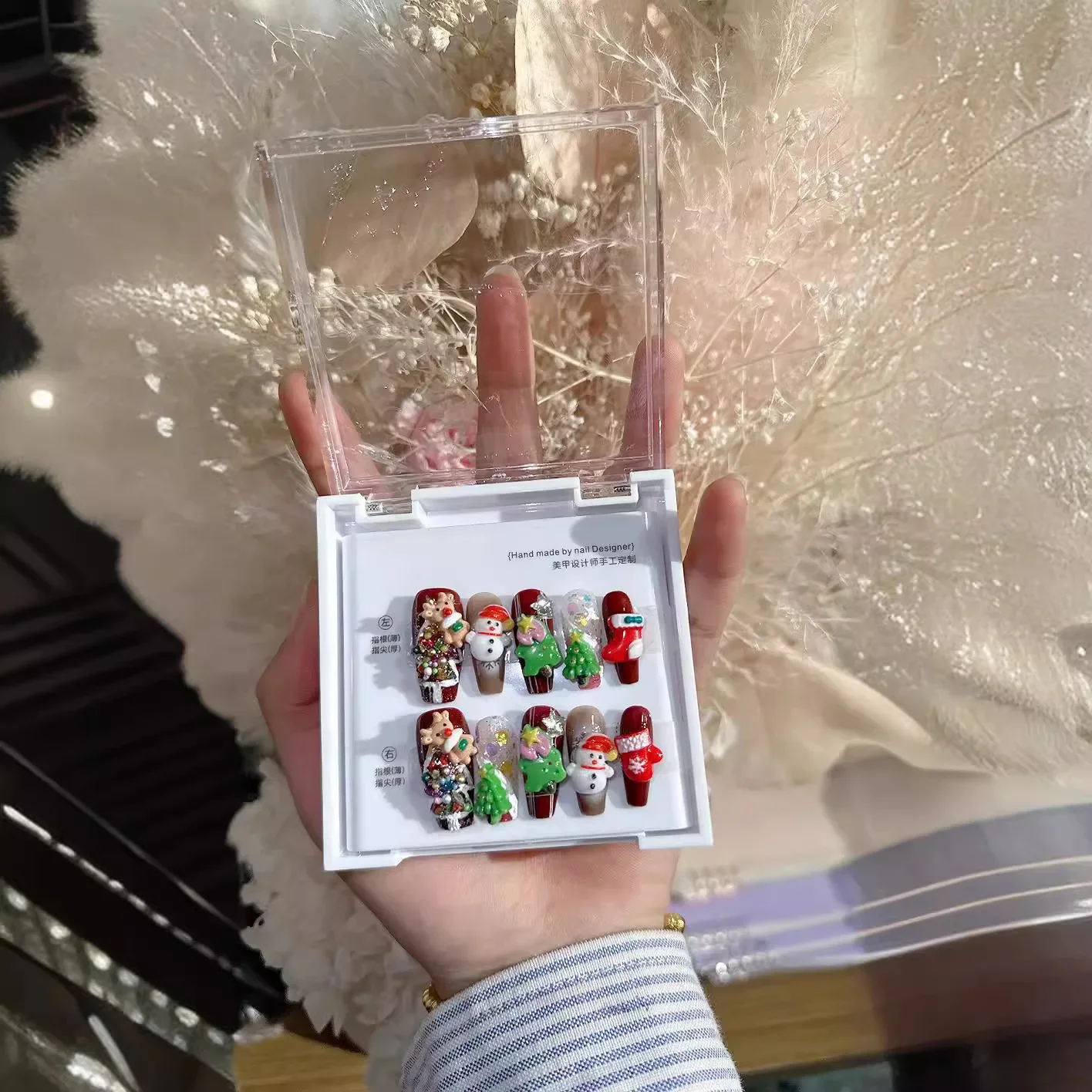 Нажмите на ногти ручной работы флуоресцентная рождественская елка лось снеговик