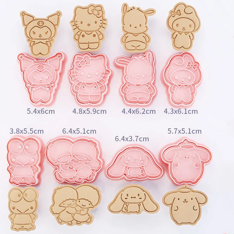 

8Pcs Hellokitty Cookie Mould Kawaii Sanrio Cartoon 3D Press Plastic Cookie Die Baking Supplies Kitchen Tools