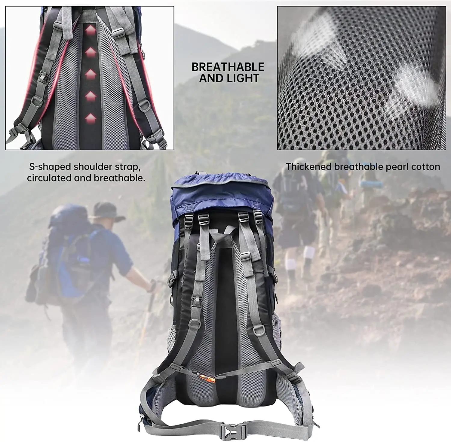 Hiking Backpack for Men and Women 70L Waterproof Lightweight Camping Daypack with Rain Cover for Outdoor Travel Mountaineering