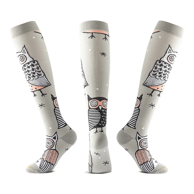 Nurse Leg Care Cute Long Female Socks Sports Cartoon Plaid Leopard Print Sports Compression Socks