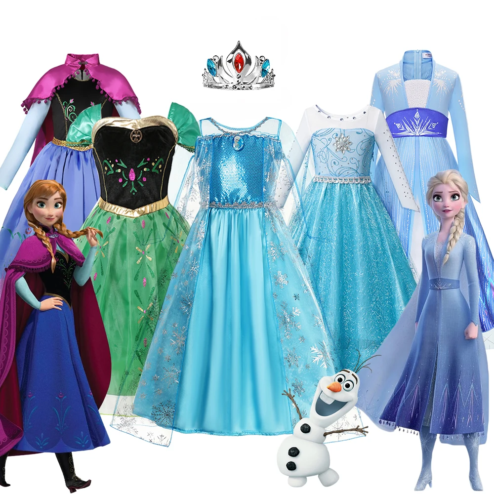

Disney Movie Frozen Elsa Anna Dress For Girls Birthday Party Costume Gift Children Dress Up Clothing 2023 Carnival Girls Cosplay