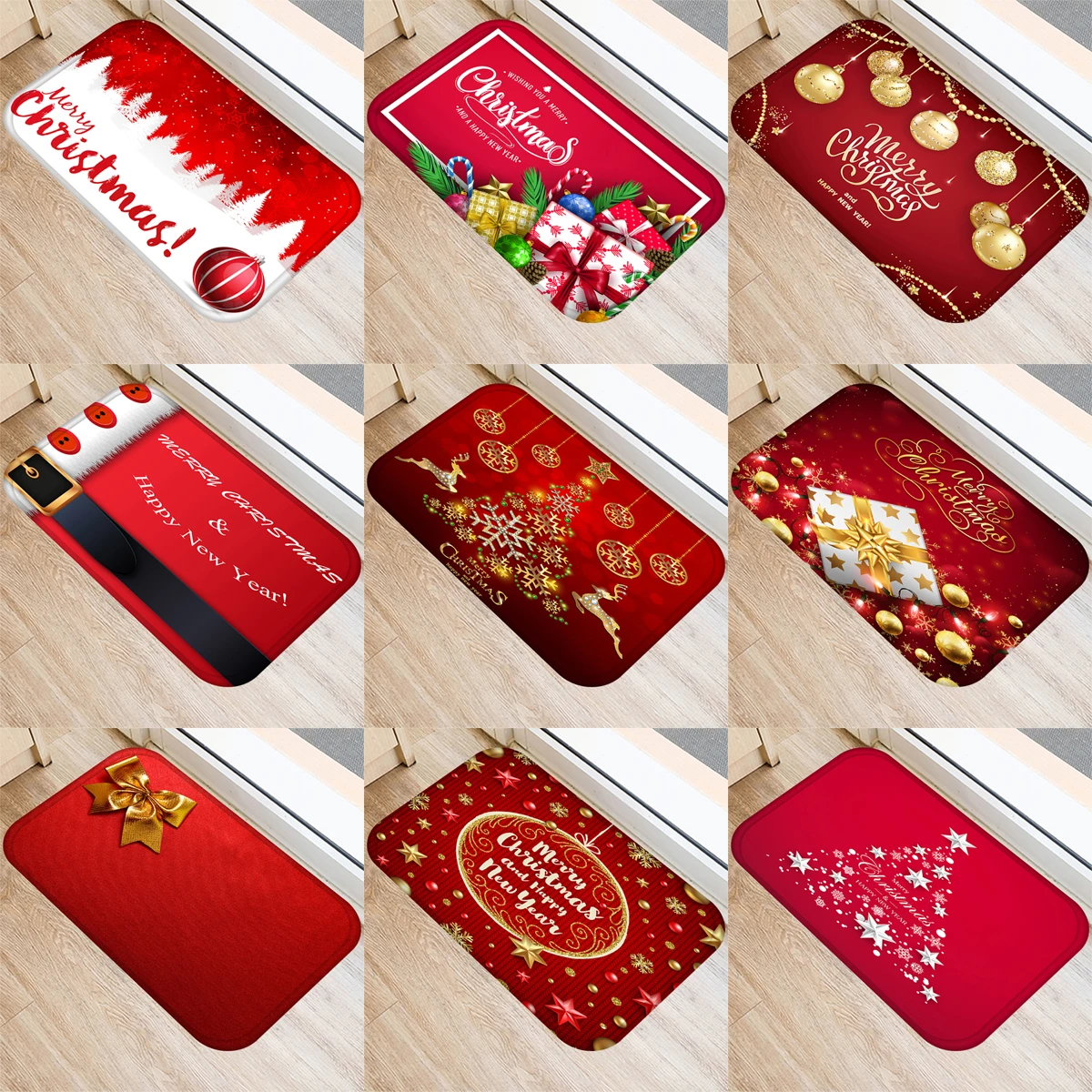 

ZHENHE Red Christmas Blessings Mat Pattern Print Doormat Anti Slip Floor Carpet for Bathroom Kitchen Entrance Rugs Home Decor