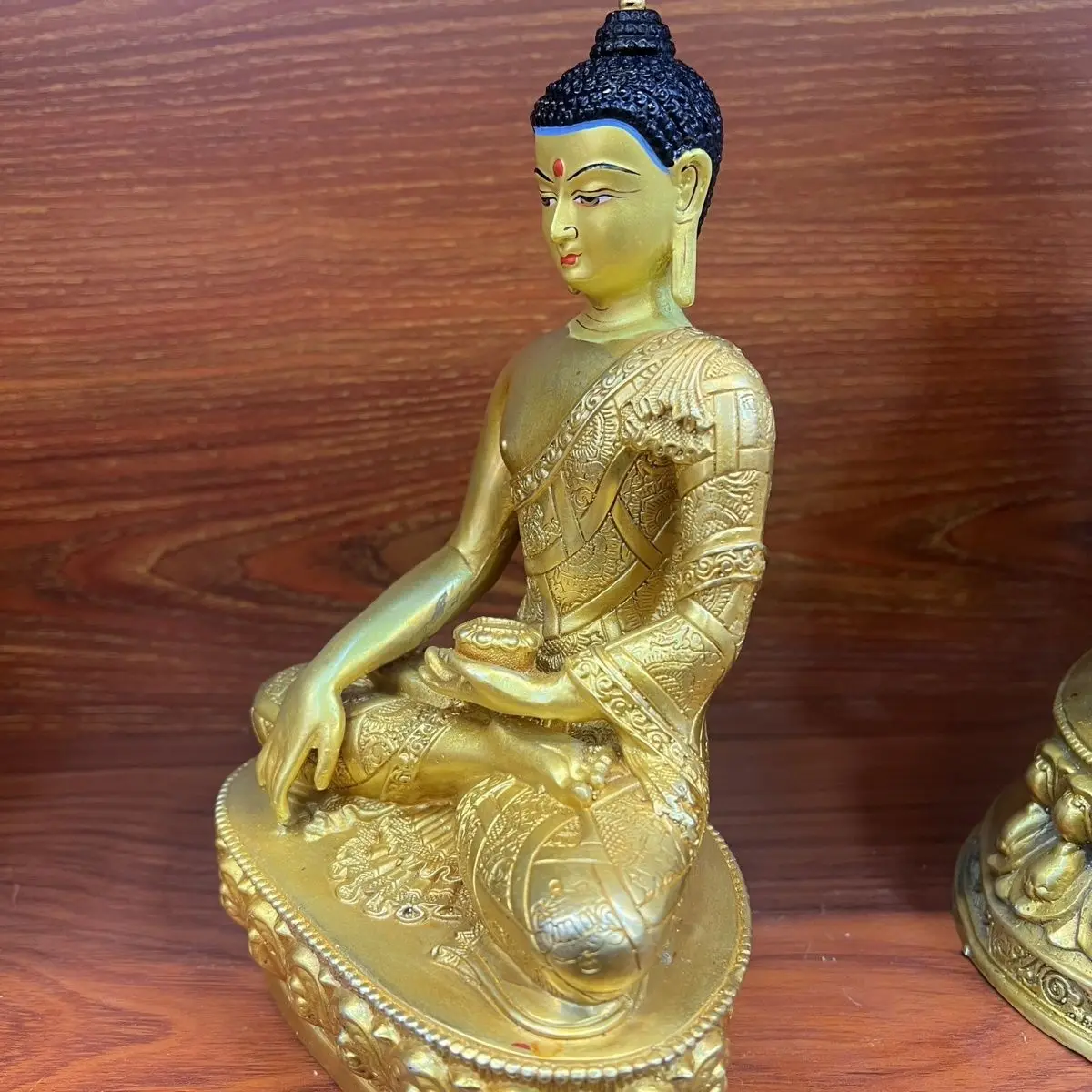 Тибетская позолоченная тибетская consecrated БОЛЬШОЙ бронзовая статуя Орнамент