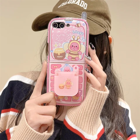 Корейский милый мультяшный чехол для телефона Samsung Galaxy Z Flip 5 4 3 Z Flip4 Flip5