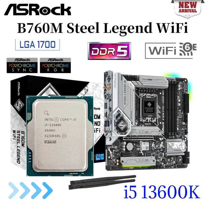 

ASRock B760M Steel Legend WiFi DDR5 LGA 1700 Motherboard + Intel Core i5 13600K Kit Support 7200MHz RAM Desktop Mainboard New