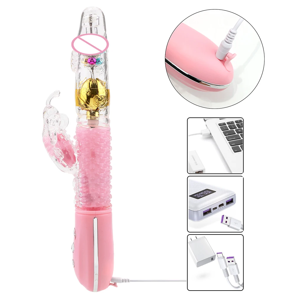 Вибратор Кролик телескопический фаллоимитатор с встроенным вращением в виде