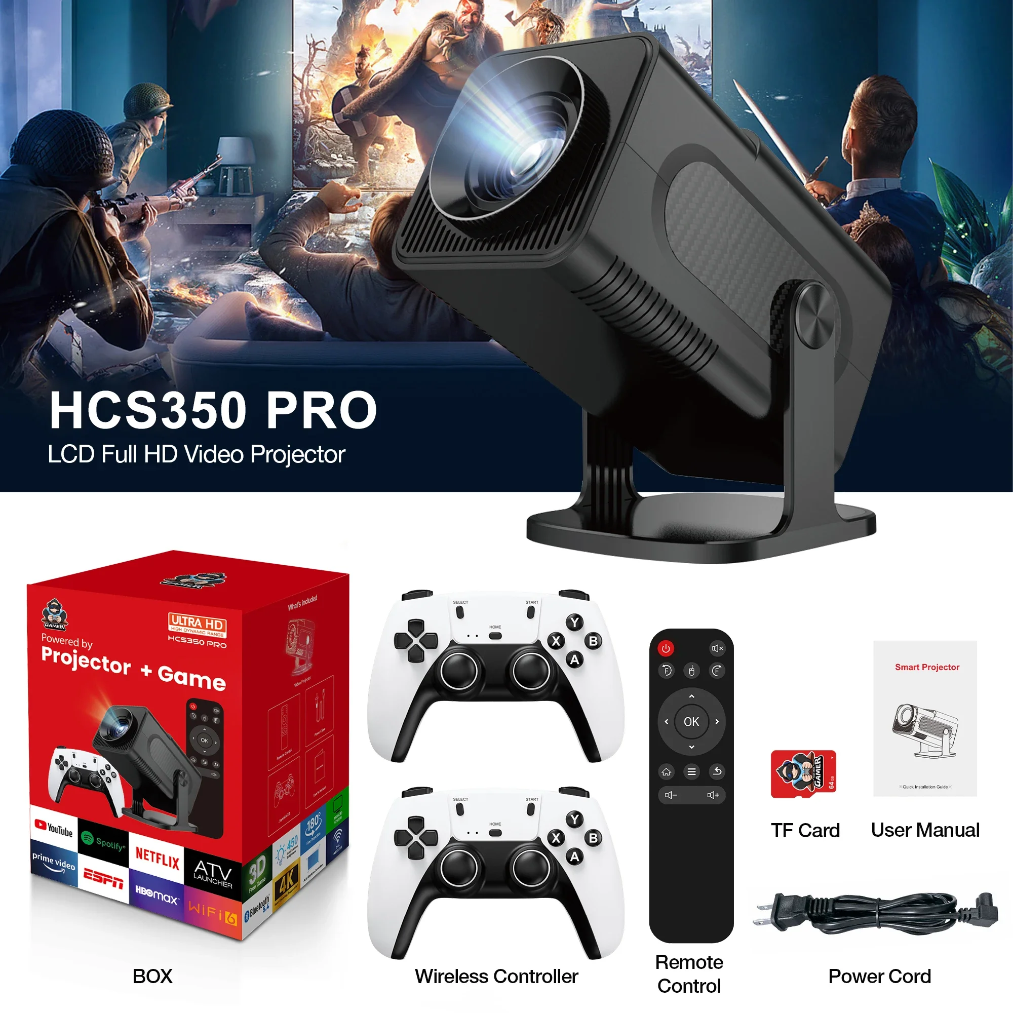 игровая консоль проектор HCS350 pro портативный WiFi четырехъядерный arm cortex-A53 луч и