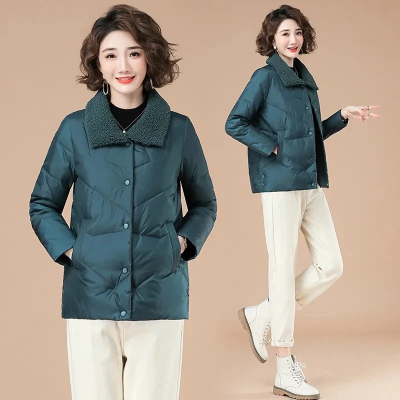 2023 New Women's Winter Parkas Jacket Fashion Cashmere Lamb Wool Down Cotton Jackets Ladies Short Coat Female Elegant Outerwear