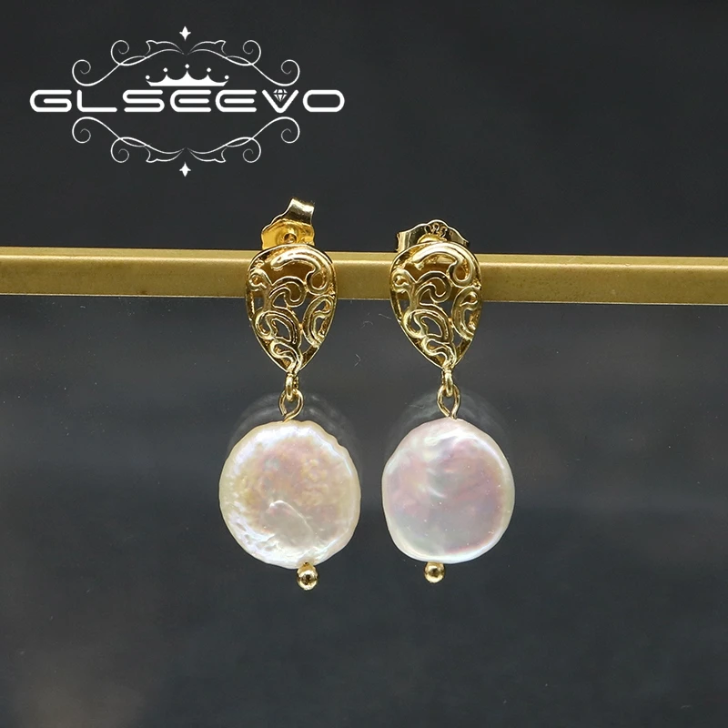 

GLSEEVO Vintage Hollow Water Drop Baroque Drop Earring Fashion Trends Pearl Feminine Wedding Accessories Customizable GE1186