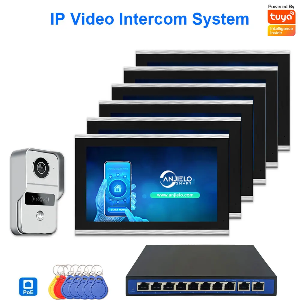 Комплект IP-видеодомофона Tuya 1080P 10-дюймовый сенсорный монитор POE Connect дверной