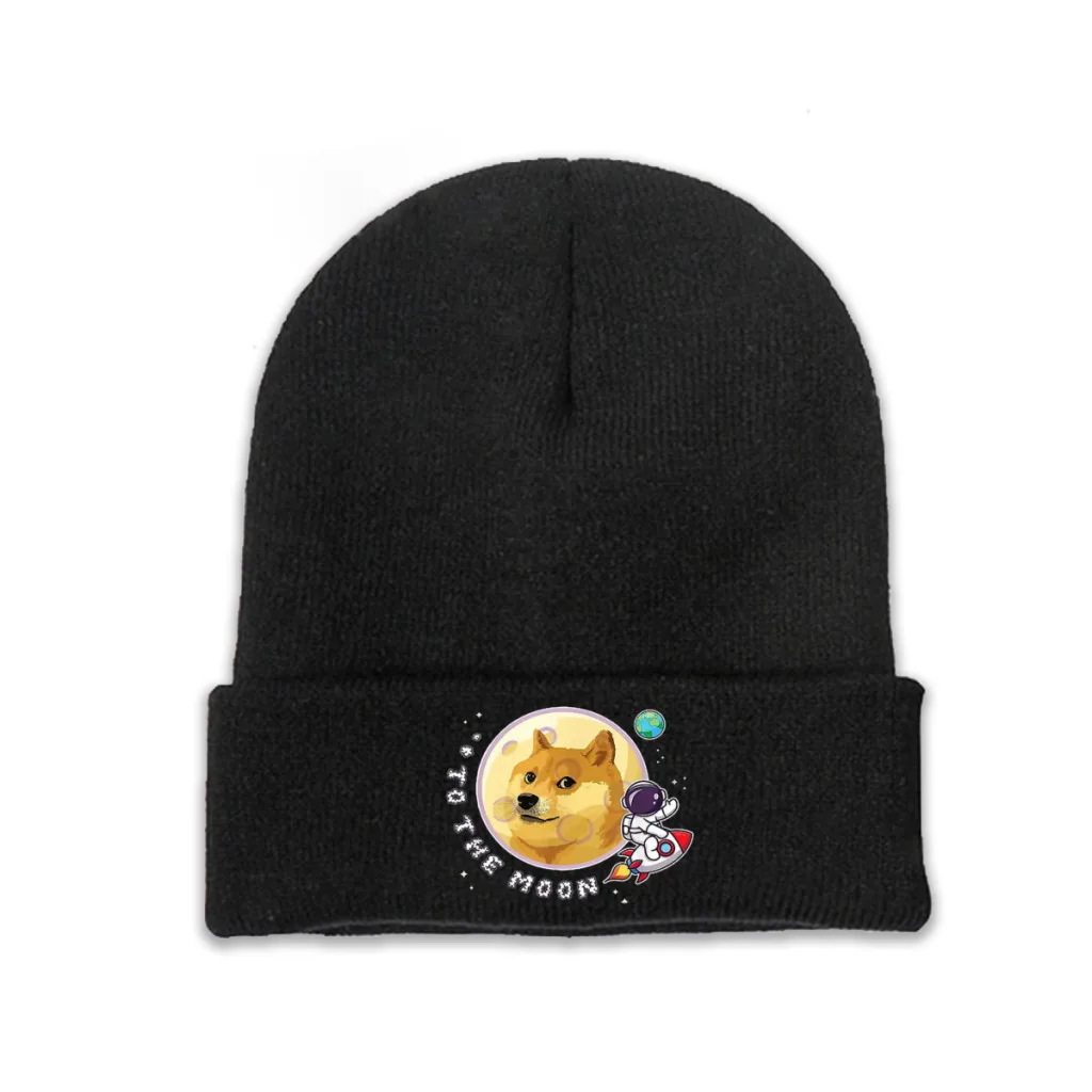 

Dogecoin Rocket Meme Knitted Skullies Bonnet Crypto Bitcoin Outdoor Winter Warm Beanie Unisex Caps Adults Elastic Hats