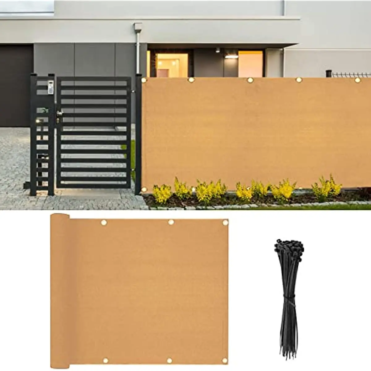 

Beige HDPE Balcony Privacy Screen Fence Cover Outdoor Railin Shield Mesh Sun Shade UV-Resistant Porch Deck Backyard Patio Garden