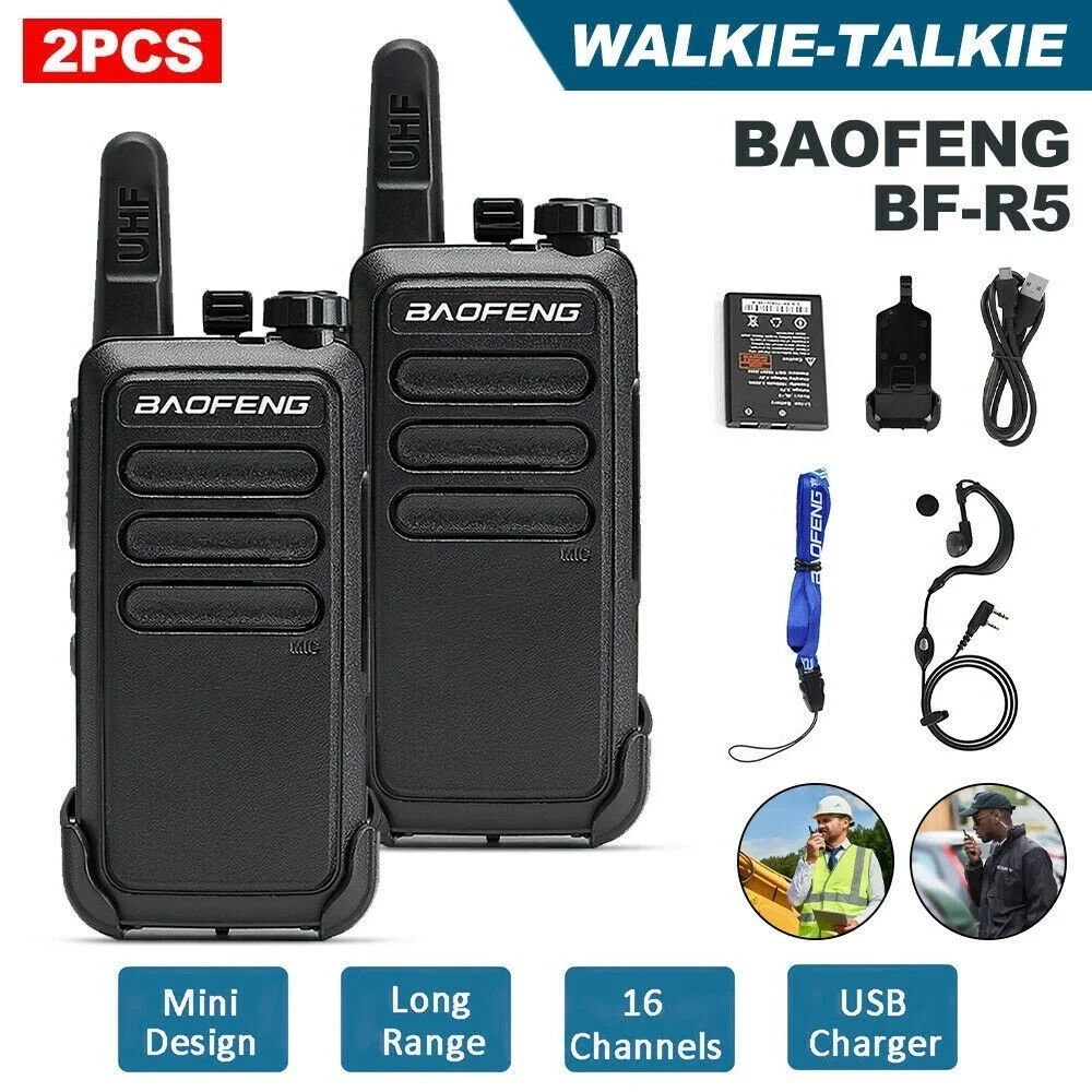 2pcs Baofeng BF-R5 Mini Walkie Talkie USB Fast Charger BF-C9 Ham CB Portable Radio Set BFR5 walkie-talkie two way radio+ Headset