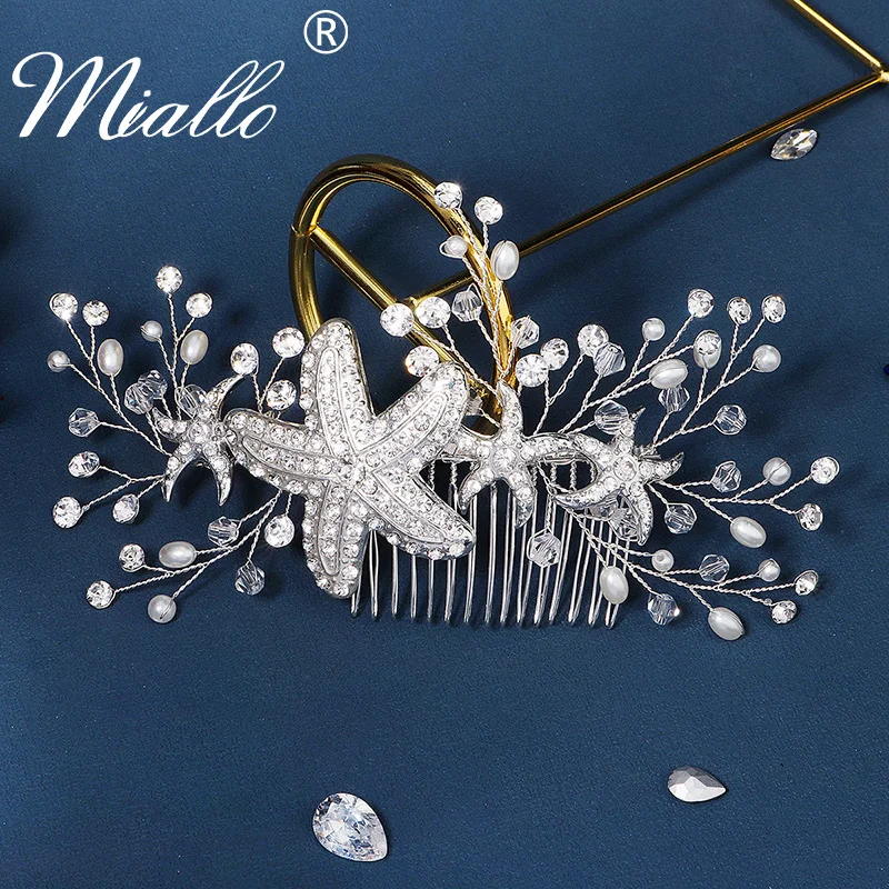 

Handmade Rhinestone Starfish Hair Combs Clips Jewelry for Women Crystal Bridal Wedding Hair Accessories Bride Headpiece Gift