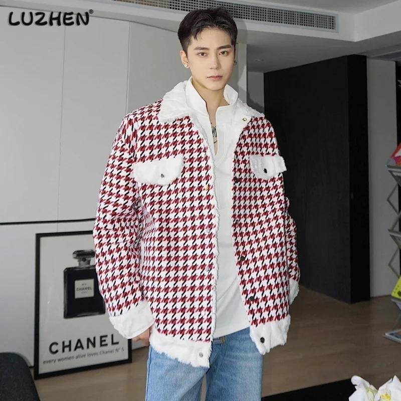 

LUZHEN 2023 New Fashion Personality Plaid Color Contrast Design Coat Men High Street Trendy Double-sided Original Jacket 368375