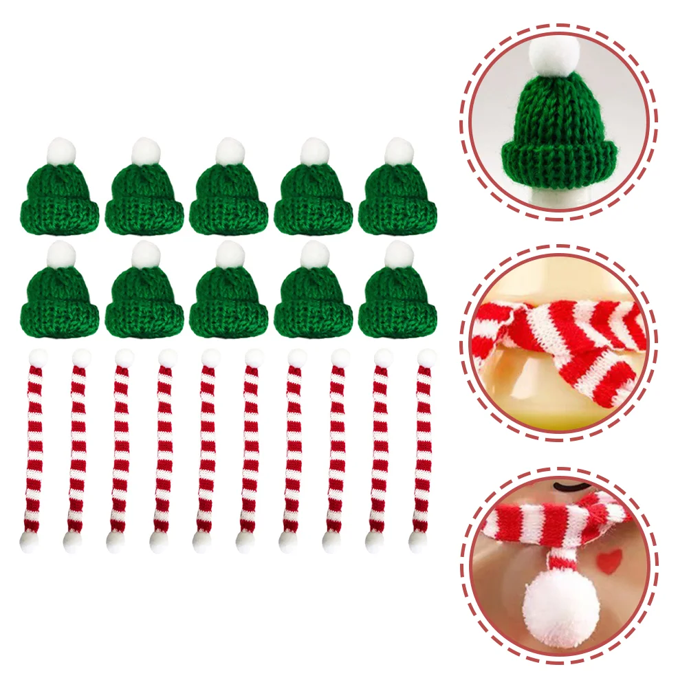 

20 Pcs Caps Bottles Mini Hat Scarf Xmas Christmas Hats DIY Craft Supplies Decorate Santa Party