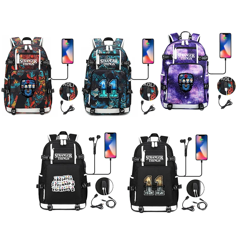

Stranger Things Season 4 Backpack Hellfire Club Student School Shoulder for Boys Girls Canvas Usb Charging Kids Birthday Gifts