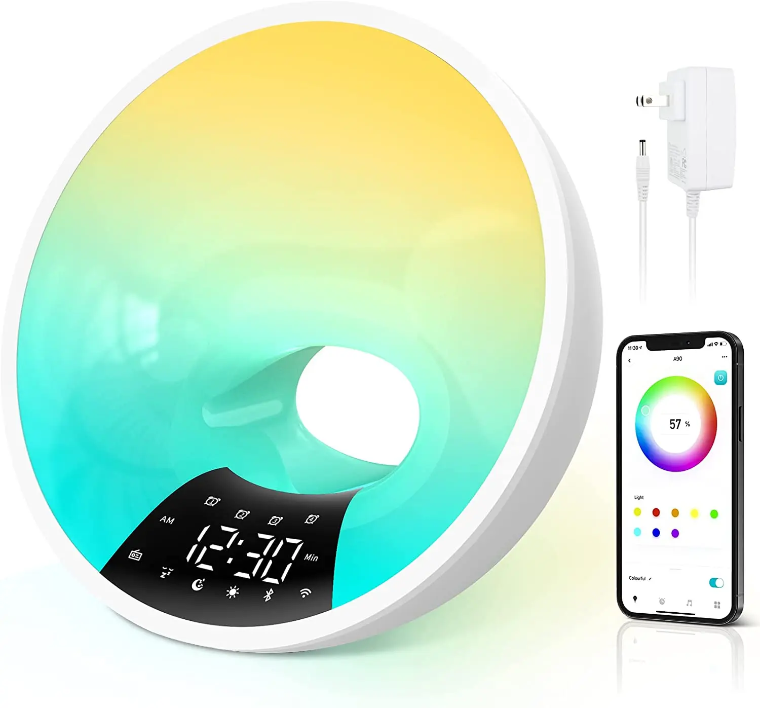 Smart WiFi Sunrise Wake Up Light Alarm Clock Night Light With Alexa Google Sunlight Bedside Home Room Decor Bluetooth Speaker