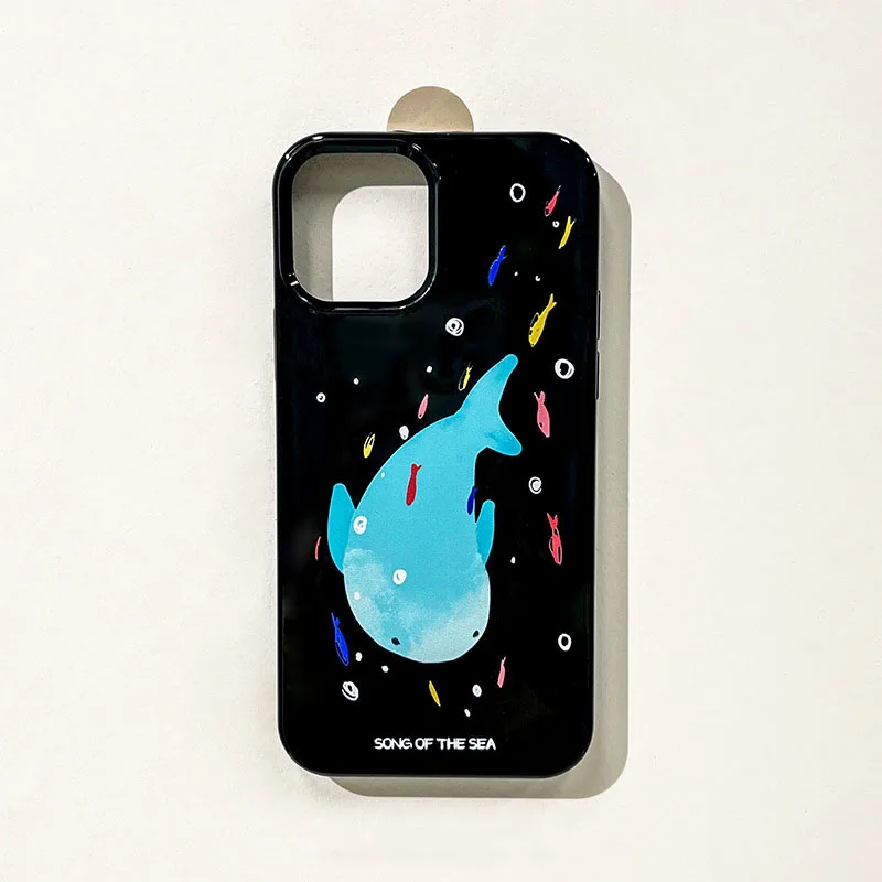 

Fashion Cute Blue Whale Black Mobile Phone Case for IPhone11 12 13 Pro Max Mini X XS XR 7 8 Plus SE 14 Mini Silicon