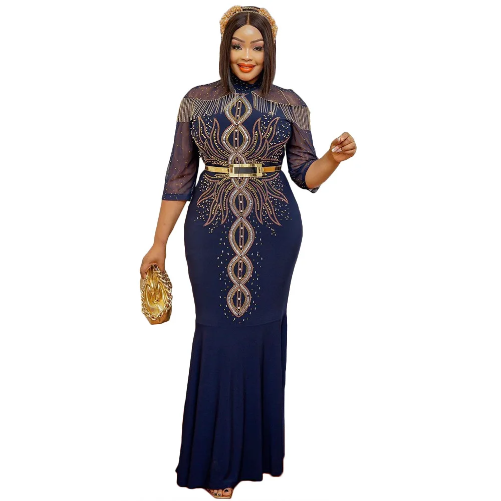 

Formal Vestidos Largos Rhinestone Tassels See Through Mesh Patchwork Elegant Mermaid Maxi Dresses Long Plus Size Clothing Beaded