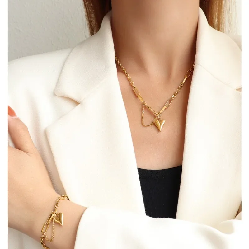 Нержавеющая сталь 316L ожерелье с сердечком браслет для женщин и девочек модный