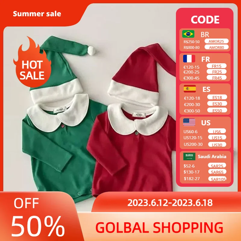 

Christmas Children Crawl Clothes Baby Girl Onesie Lovely Red Newborn Thicken Long Sleeve Bring Hat Suit Jumpsuit For Kids Winter