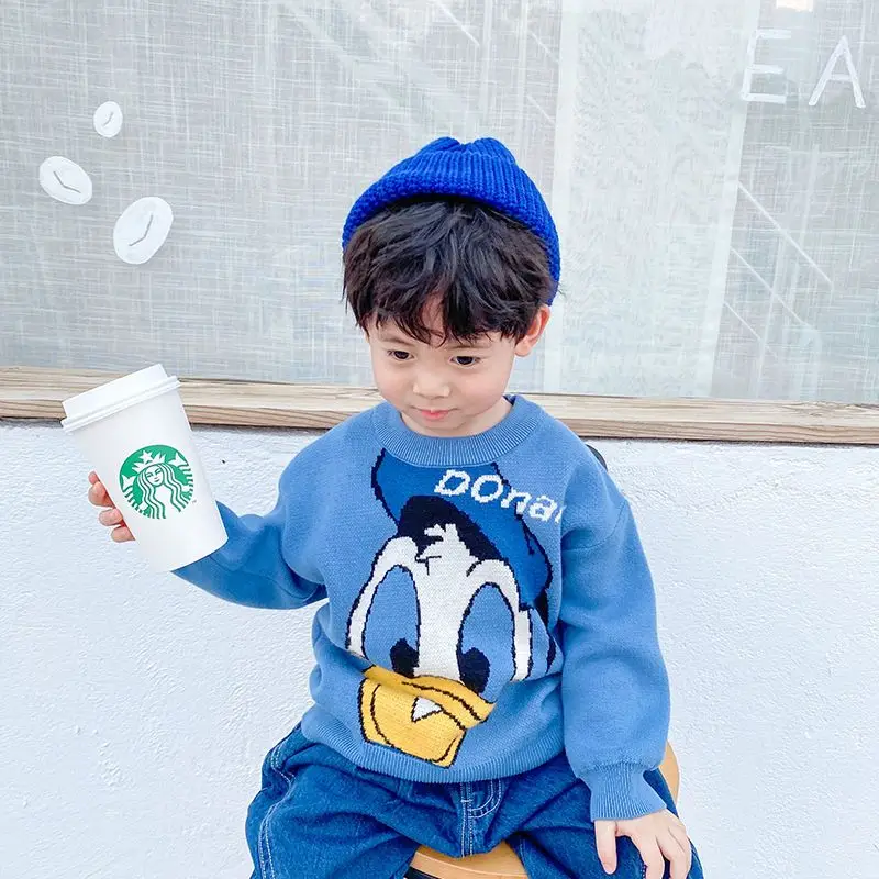 Новинка Осень-зима симпатичный пуловер с круглым вырезом и мультипликационными